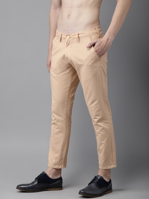 

HERE&NOW Men Peach-Coloured Slim Fit Solid Cropped Chinos