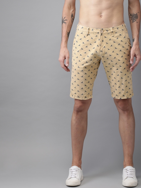 

Moda Rapido Men Beige & Navy Blue Printed Slim Fit Chino Shorts