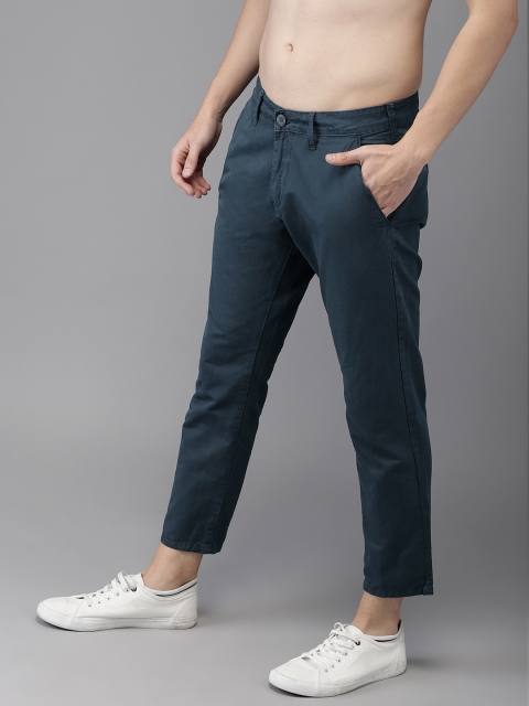 

HERE&NOW Men Navy Blue Slim Fit Solid Cropped Chinos