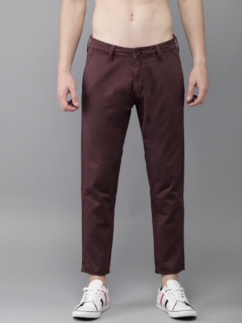 

HERE&NOW Men Maroon Slim Fit Solid Cropped Chinos