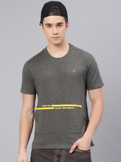 

HRX by Hrithik Roshan Men Charcoal Grey Athleisure Tshirts, Grey melange