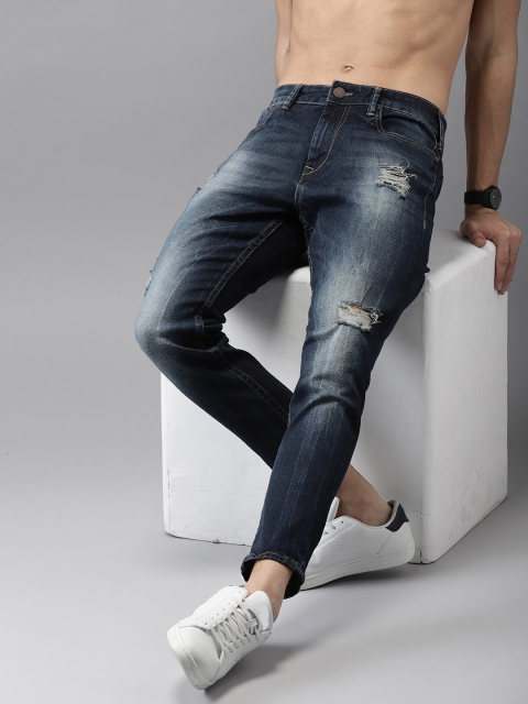 

HERE&NOW Men Blue Slim Fit Mid-Rise Mildly Distressed Stretchable Cropped Jeans