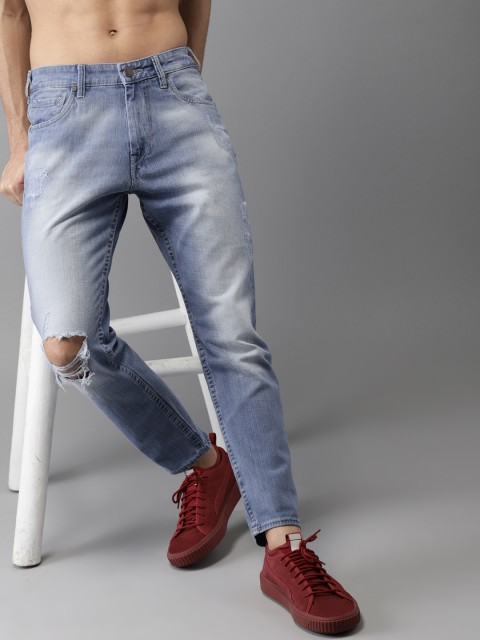 

HERE&NOW Men Blue Slim Fit Mid-Rise Mildly Distressed Cropped Jeans