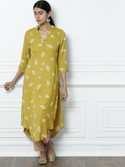 

all about you Women Green Floral Print Straight Kurta