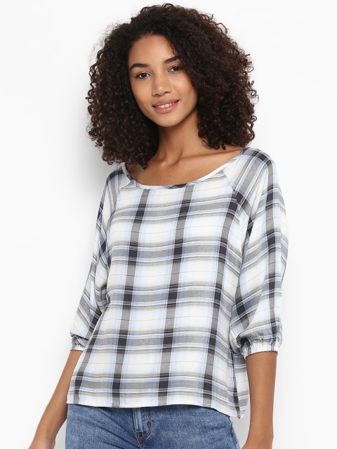 

Harpa Women Grey & Off-White Checked Top