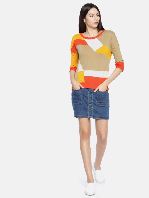 

Akiva Women Beige & White Colourblocked Pullover
