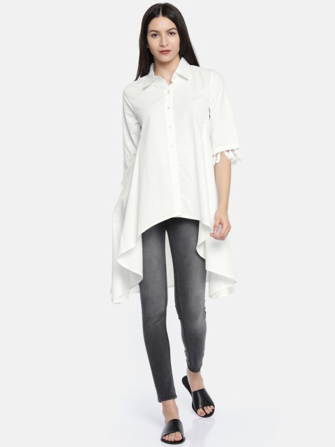 

Akiva Women White Solid High-Low Top