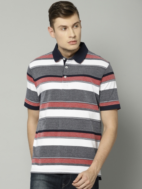 

Marks & Spencer Men Navy Blue & White Striped Polo Collar T-shirt