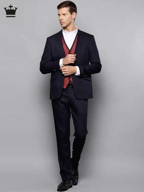 

Louis Philippe Men Navy Blue Solid Slim Fit Single-Breasted Partywear Suit