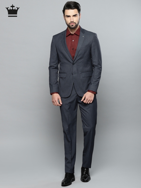 

Louis Philippe Navy Solid Single-Breasted Milano Slim Fit Formal Suit, Navy blue