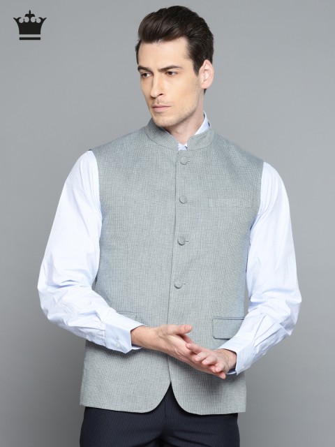 

Louis Philippe Blue Woven Design Nehru Jacket