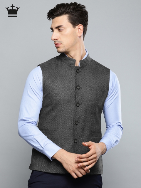 

Louis Philippe Black Self-Design Ultra Fit Nehru Jacket