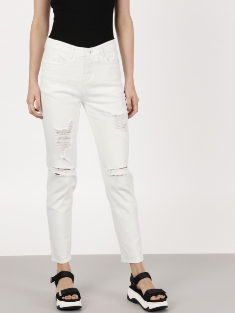 

ether Women White Boyfriend Fit Mid-Rise Clean Look Stretchable Jeans