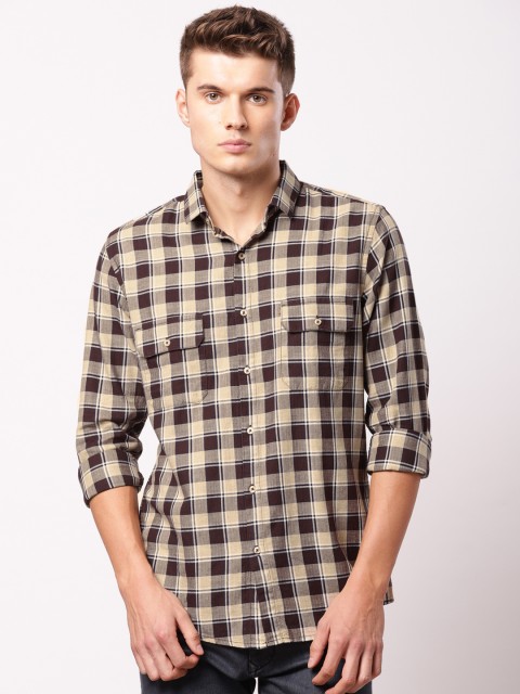 

ether Men Brown & Beige Regular Fit Checked Casual Shirt