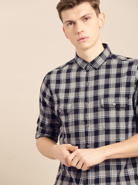

ether Men Black & Grey Regular Fit Checked Casual Shirt
