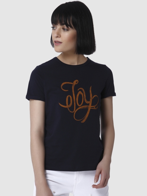 

Vero Moda Women Navy Blue Printed Round Neck T-shirt
