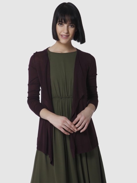 

Vero Moda Women Burgundy Solid Open Front Shrug