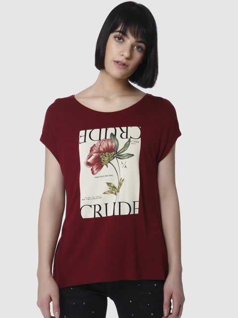 

Vero Moda Women Maroon Printed Round Neck T-shirt