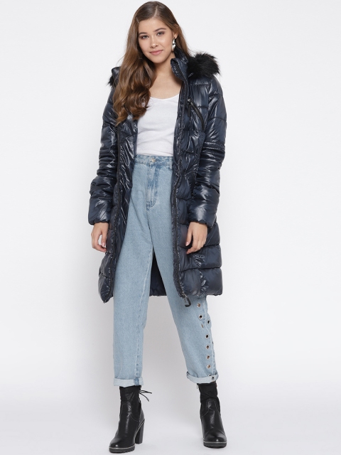 

Vero Moda Women Navy Blue Solid Longline Parka Jacket