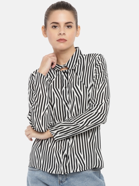 

Vero Moda Women Black & White Regular Fit Striped Casual Shirt