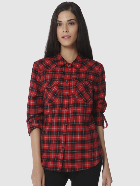 

Vero Moda Women Red & Black Regular Fit Checked Casual Shirt