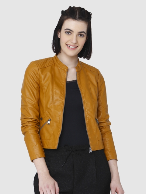 

Vero Moda Women Mustard Solid Biker Jacket