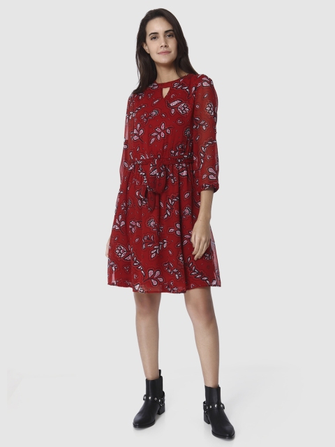 

Vero Moda Women Red Printed Fit and Flare Dress