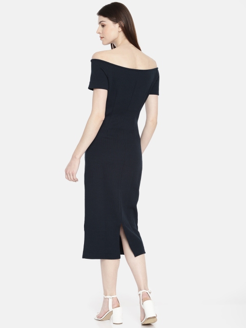 

Vero Moda Women Navy Blue Self Design Knitted Sheath Dress