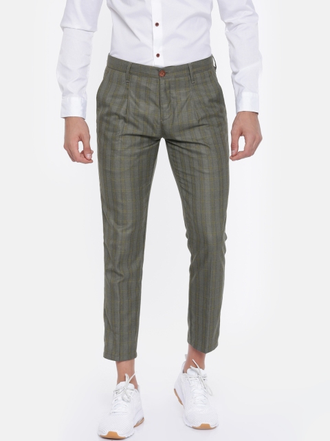 

Mr Bowerbird Men Grey & Green Regular Fit Checked Regular Cropped Trousers