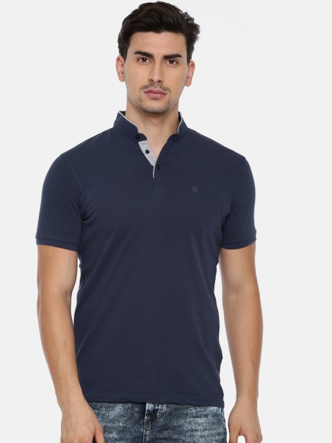 

Killer Men Navy Solid Mandarin Collar T-shirt, Navy blue