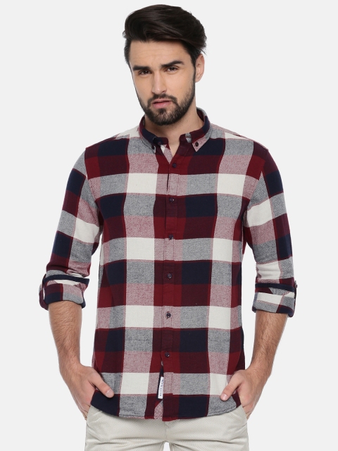 

Killer Men Maroon & White Slim Fit Checked Casual Shirt