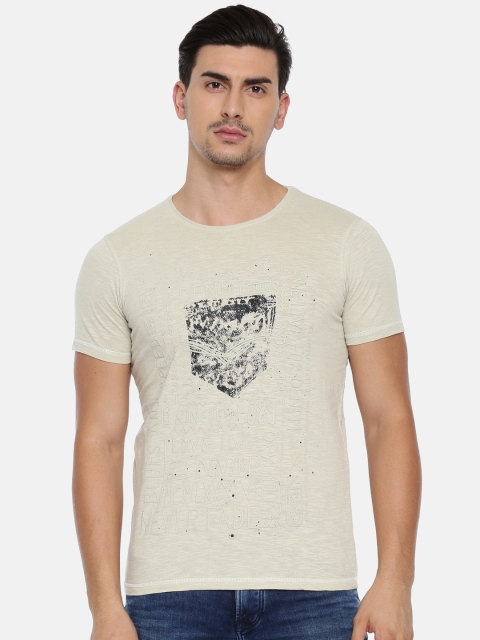 

Killer Men Beige Printed Round Neck T-shirt with Rubber Print