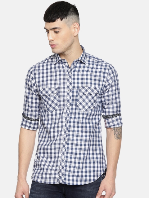 

Killer Men Blue & White Slim Fit Checked Casual Shirt