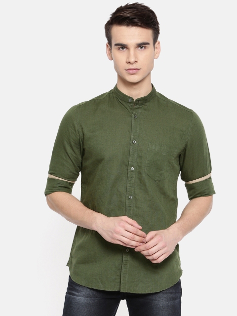 

Killer Men Olive Green Slim Fit Solid Casual Shirt