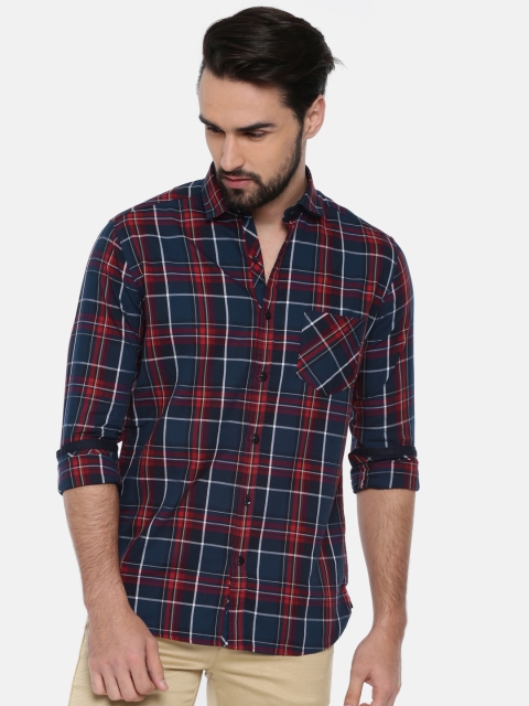 

Killer Men Navy Blue & Red Slim Fit Checked Casual Shirt