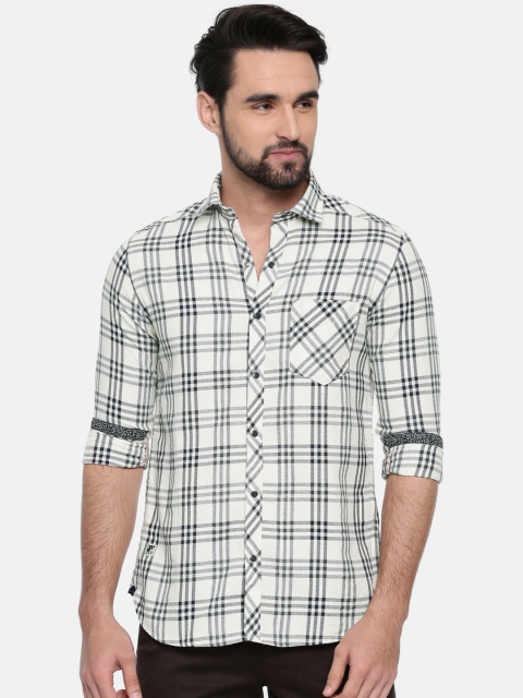

Killer Men Off-White & Navy Blue Slim Fit Checked Casual Shirt