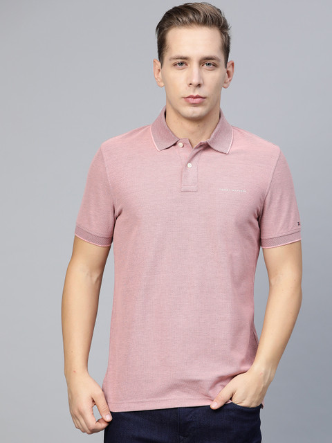 

Tommy Hilfiger Men Pink Solid Polo Collar T-shirt