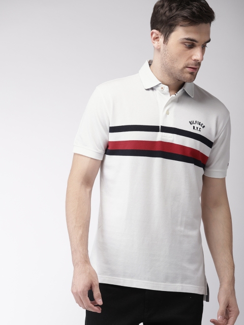 

Tommy Hilfiger Men White Striped Polo Collar T-shirt