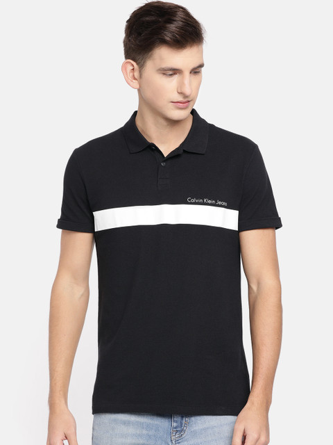 

Calvin Klein Jeans Men Black Solid Polo Collar Pure Cotton T-shirt