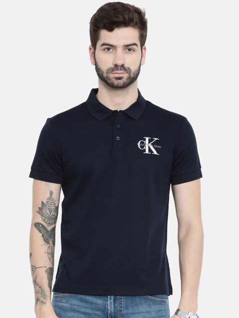 

Calvin Klein Jeans Men Navy Solid Polo Collar T-shirt, Navy blue