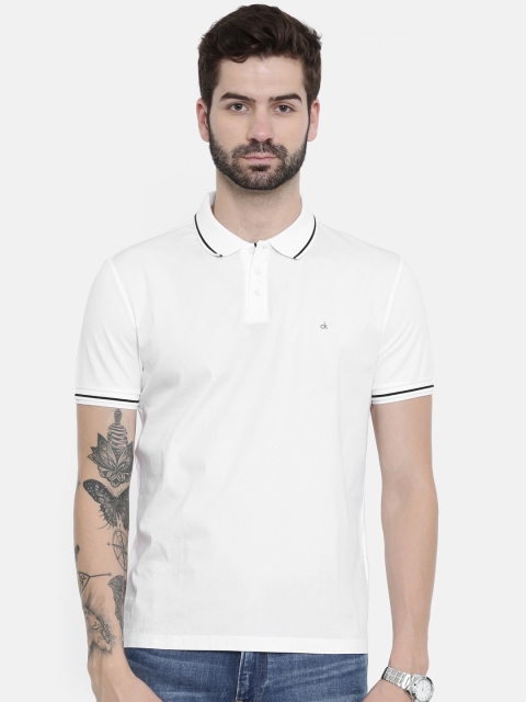 

Calvin Klein Jeans Men White Solid Polo Collar T-shirt