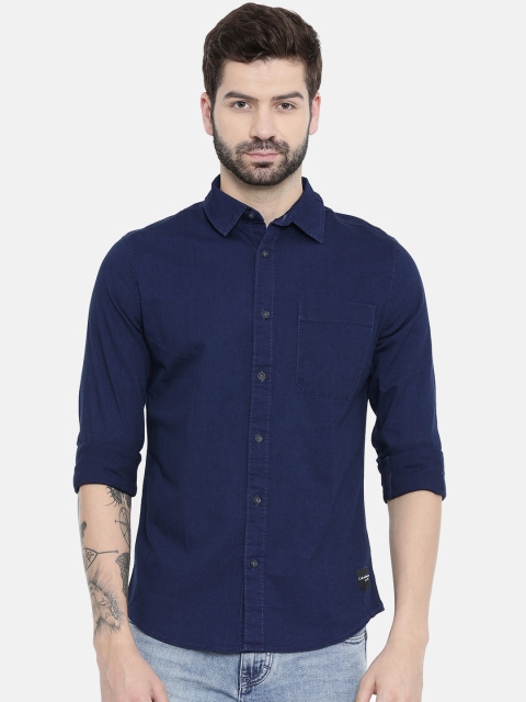 

Calvin Klein Jeans Men Navy Slim Fit Solid Chambray Casual Shirt, Navy blue