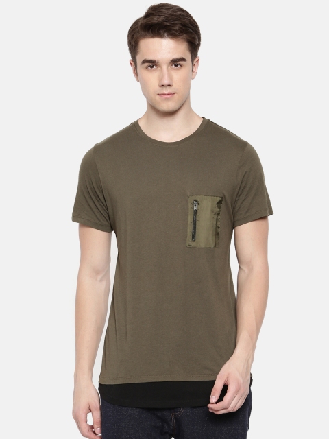 

SKULT by Shahid Kapoor Men Olive Green Solid Round Neck T-shirt