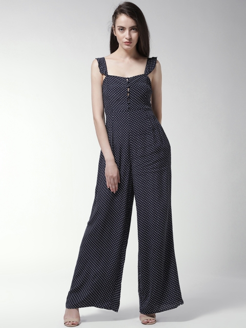 

FOREVER 21 Navy Blue & White Printed Basic Jumpsuit