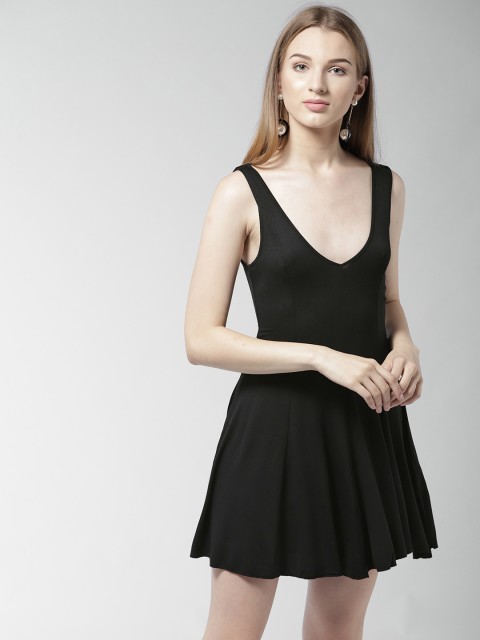

FOREVER 21 Women Black Solid Fit and Flare Dress