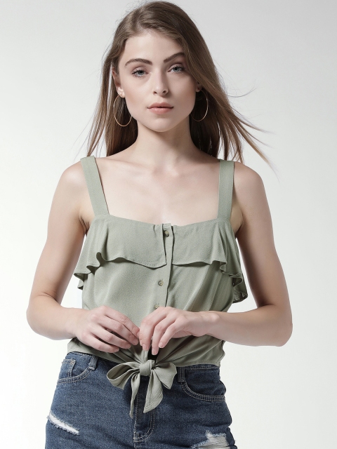 

FOREVER 21 Women Green Ruffled Solid Top