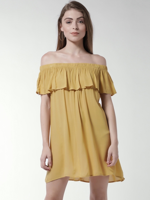 

FOREVER 21 Women Mustard Yellow Solid Off Shoulder A-Line Dress