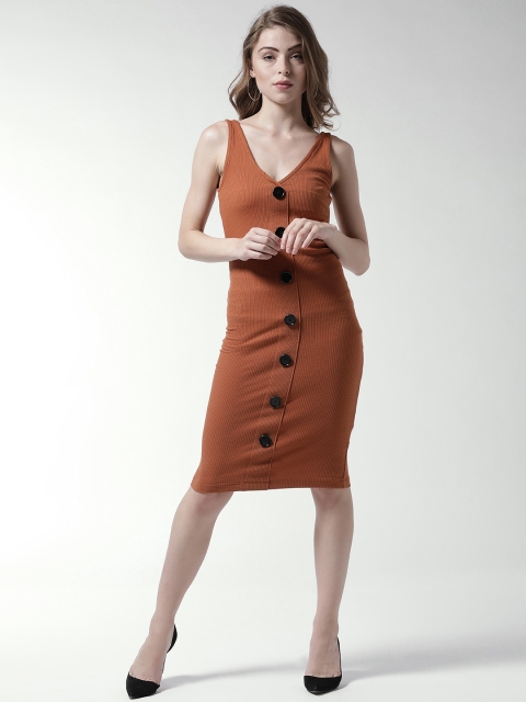 

FOREVER 21 Women Rust Brown Striped Bodycon Dress