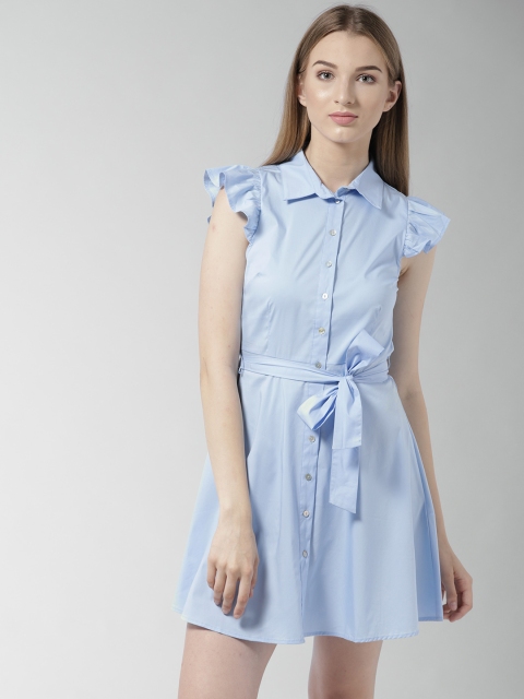 

FOREVER 21 Women Blue Solid Shirt Dress