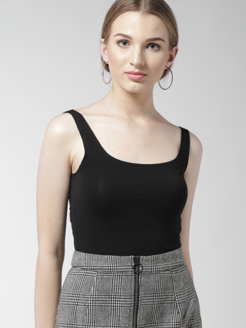 

FOREVER 21 Women Black Solid Cropped Fitted Top